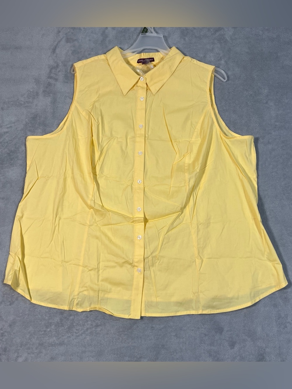 NWOT Jessica Womens London Sleeveless Yellow Button Down Collared Shirt Size 28